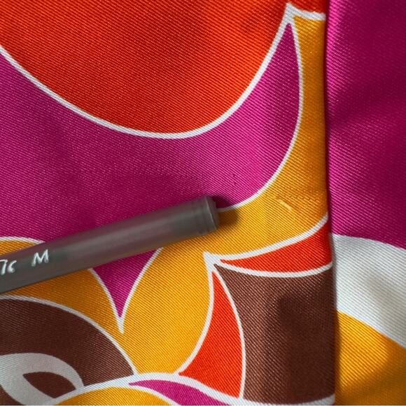 Express Pink and Orange Patterned Set Vibrant Button Down Top elastic tie shorts - Picture 7 of 16